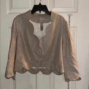 Anthropology Elevenses-6-beige,office siren,Metallic Scallop,crop, blazer/jacket